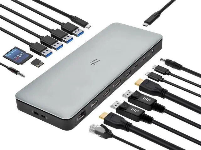 Alt view image 5 of 6 - Monoprice 15-in-1 Triple-Display MST USB-C Docking Station, with Multiple Display Modes, HDMI, SD/TF, RJ45, 3.5mm Audio, PD