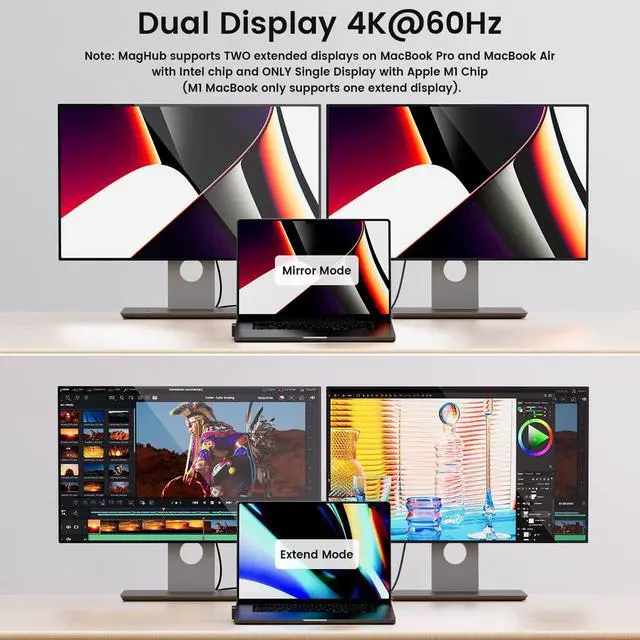 Alt view image 6 of 6 - INVZI MagHub 12-in-2 USB-C Docking Station Triple Monitors with Pop-Up SSD, Dual 4K HDMI, DP, 100W PD Charging, USB 3.2 10Gbps USB, RJ45, SD/TF Slots for MacBook Pro M1 14 16, MacBook Air M2 13