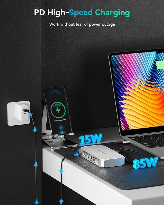 Alt view image 7 of 7 - Yottamaster 40Gbps Thunderbolt 4 Dock,12 in 1 USB C Thunderbolt Hub with 85W PD Charging for MacBook, Dual Monitor Single 8K or Dual 4K HDMI & DP, Ethernet, Audio,SD/TF [YTB4]