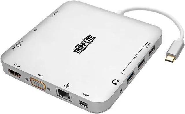 Alt view image 2 of 3 - Tripp Lite USB-C Docking Station for Dual Monitors, 4K HDMI @ 30Hz, Mini Display Port mDP, VGA, USB 3.2 Gen 1, Gb Ethernet Port, 60W Charging, Thunderbolt 3 Compatible, 3-Year Warranty (U442-DOCK2-S)