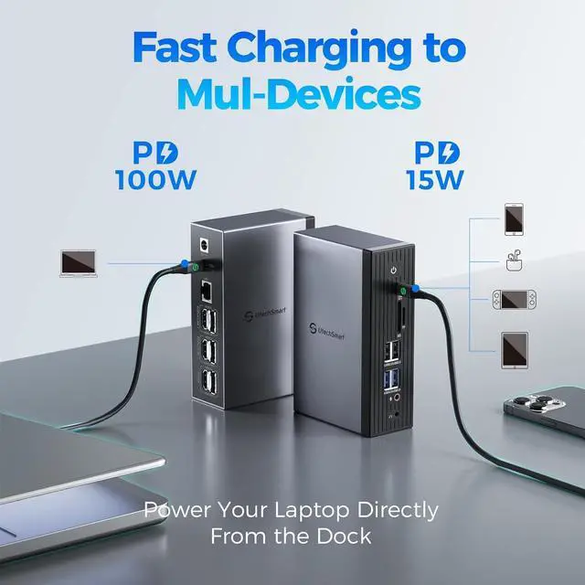 Alt view image 6 of 7 - UtechSmart 3 Monitor 18 in 1 Docking Station 4K@60Hz Thunderbolt 3/4 USB-C Windows & MacBook Grey