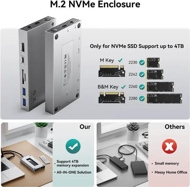 Alt view image 3 of 7 - Yottamaster Aluminum USB C Hub with M.2 NVMe SSD Enclosure, 10-in-1 USB C Docking Station 10Gbps for NVMe PCI-E M.2 SSD, Support 100W Charging, 4K HDMI, RJ45, 4 USB Ports, Audio, SD/TF Card Reader