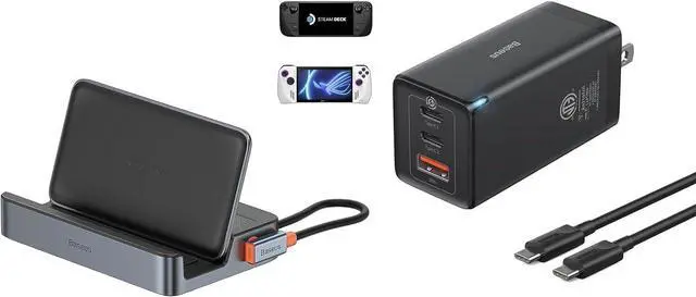 Main image of Steam Deck Dock, Baseus 6-in-1 Docking Station for Steam Deck & ROG Ally & Legion Go & USB C Charger, Baseus 65W USB C Wall Charger, 3 Ports Foldable GaN Charger, Fast Charger Block for iPhone
