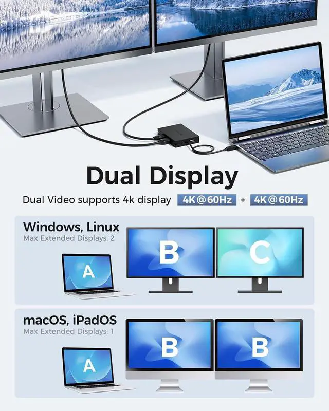 Alt view image 4 of 7 - Cable Matters 1-Pack 8-in-1 Portable 40Gbps USB4 Hub (USB 4 Dock) Dual DisplayPort 4K, Single DisplayPort 8K, 100W PD, Gigabit Ethernet & [VESA Certified] 2-Pack 6 ft DisplayPort Cable 1.4