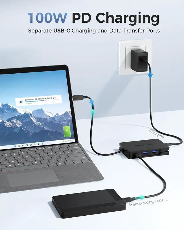 Alt view image 5 of 7 - Cable Matters 1-Pack 8-in-1 Portable 40Gbps USB4 Hub (USB 4 Dock) Dual DisplayPort 4K, Single DisplayPort 8K, 100W PD, Gigabit Ethernet & [VESA Certified] 2-Pack 6 ft DisplayPort Cable 1.4
