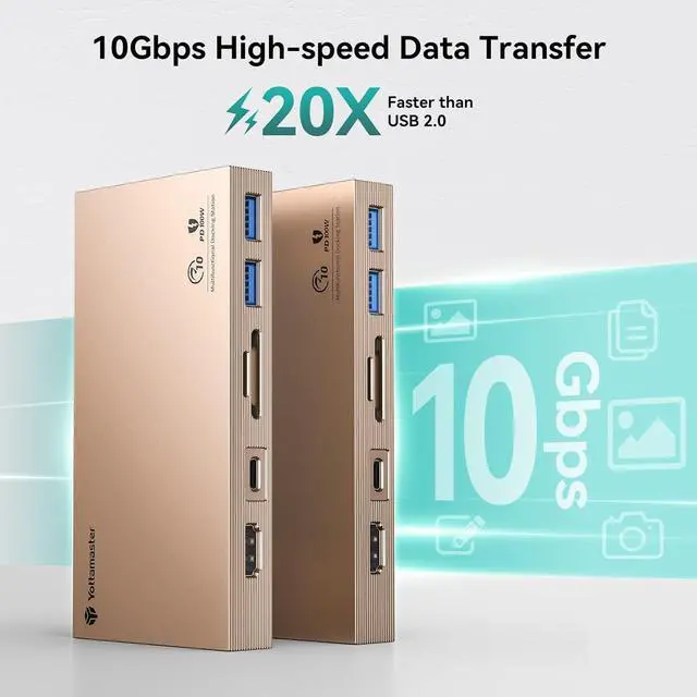 Alt view image 4 of 7 - Yottamaster Aluminum USB C Hub with M.2 NVMe SSD Enclosure, 10-in-1 USB C Docking Station 10Gbps for NVMe PCI-E M.2 SSD, Support 100W Charging, 4K HDMI, RJ45, 4 USB Ports, Audio, SD/TF Card Reader