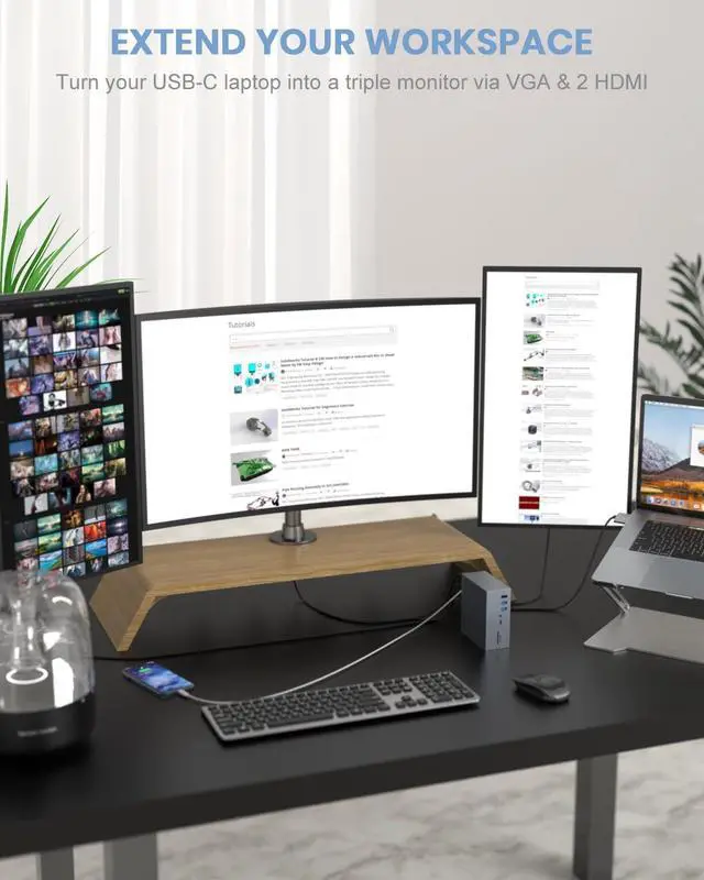 Alt view image 4 of 7 - Docking Station, QIYO 16 in 2 USB C Triple Display Docking Station for Type C Windows Laptops, Dual 4K HDMI, VGA, 6 USB, RJ45 and SD/TF Card Reader