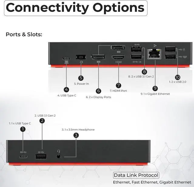 Alt view image 4 of 7 - 40AS0090US Lenovo Thinkpad Docking Station Gen 2-1 Year Warranty, Lenovo Docking Station for Laptop with 90W Adapter, HDMI, USB-C, DisplayPort Cables & Cloth - Universal Thunderbolt 3 Dock