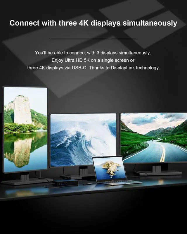 Alt view image 4 of 7 - D6000 Universal Docking Station,Up to Triple 4K or Single 5K Display by USB-C,Compatibility with Windows and MacOS,with 1 HDMI, 2 DisplayPort,1Gb Ethernet,4 USB3.0-A 1 Type-C,1 Audio,1 Speaker Out