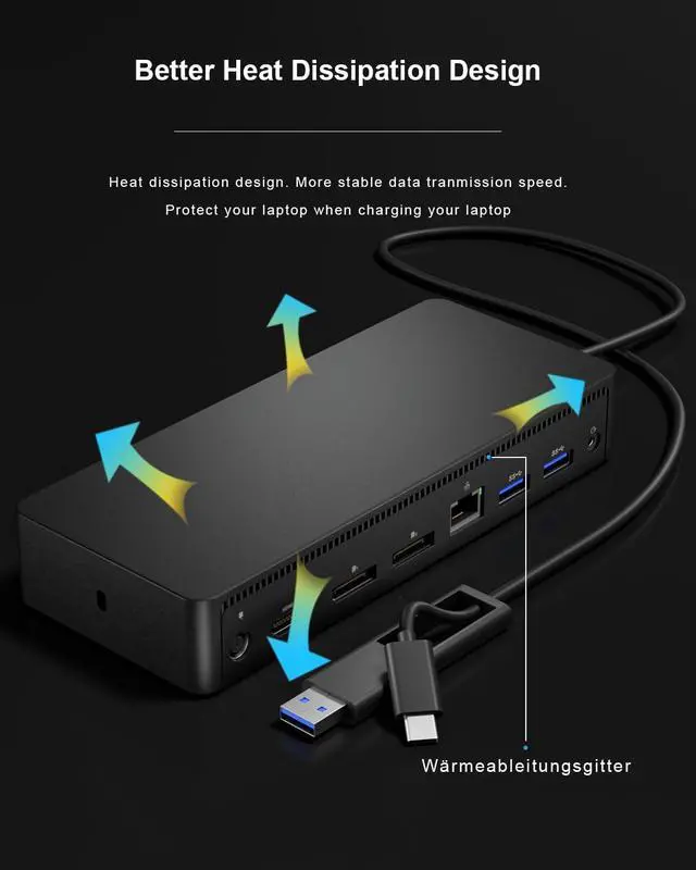 Alt view image 7 of 7 - D6000 Universal Docking Station,Up to Triple 4K or Single 5K Display by USB-C,Compatibility with Windows and MacOS,with 1 HDMI, 2 DisplayPort,1Gb Ethernet,4 USB3.0-A 1 Type-C,1 Audio,1 Speaker Out