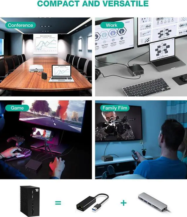 Alt view image 5 of 7 - USB C Docking Station, Triple Display 17-in-1 Dock with DisplayPort, 2 HDMI, 6 USB, LAN, SD/TF Card Readers, 60W Charging, Audio in and Out, DC Input Compatible with Windows/MacOS Laptops