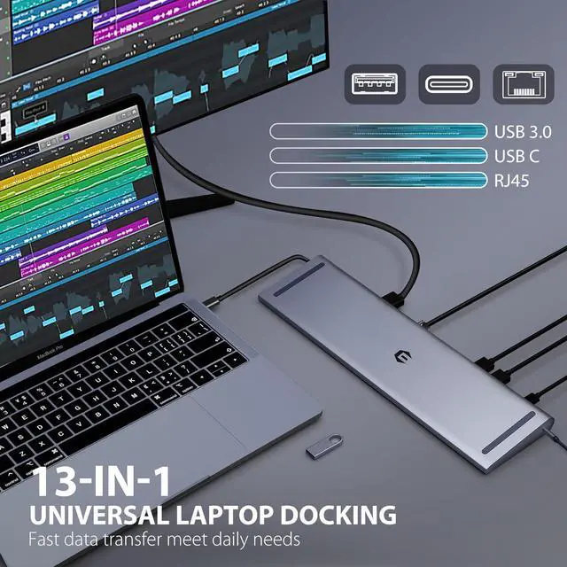 Alt view image 5 of 7 - 13 in 1 oditton USB C Docking Hub, Dual 4K HDMI, VGA, 4 USB, PD, Ethernet, SD/TF, 3.5mm Audio, Laptop Docking Station for Smartphone and More Type-C Devices