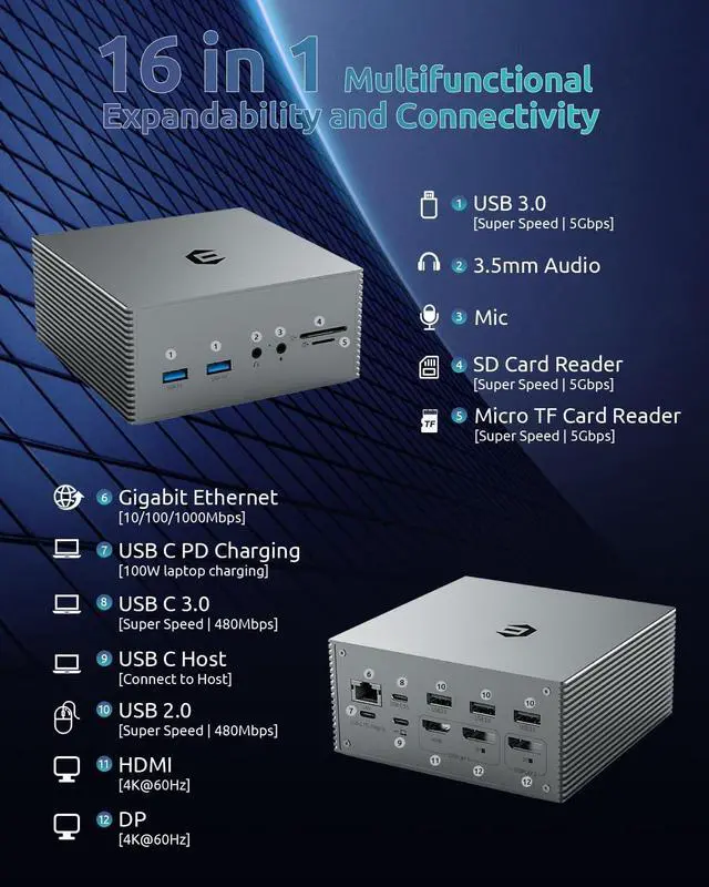 Alt view image 6 of 7 - Docking Station, QIYO USB C Docking Station Dual Monitor with 4K HDMI, 2 DPS, 100W PD, 6 USB Ports, for Type C Windows Laptops - - Bronze Grey-921506