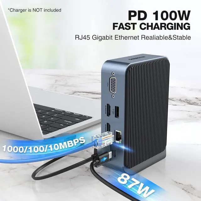Alt view image 6 of 7 - 15 in 2 USB C Adapter, Dual Monitor USB C HUB, USB C Docking Station, with 2 HDMI, VGA,4 USB A, 2 USB C, USB C 3.0, Ethernet, 100W PD, Audio, SD/TF Card Readers Ports for Laptop and More