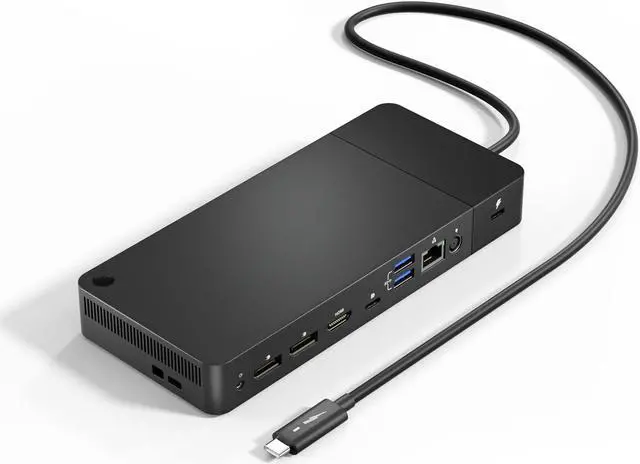 Main image of WD19TB Thunderbolt USB C Dock with 180W AC Power Adapter (Audio Jack, RJ45, 3 USB, 2 USB C, 1 HDMI, 2 Display Ports)