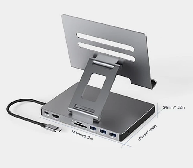 Alt view image 6 of 7 - USB C Laptop Docking Station Stand HUB Aluminum Alloy Docking Station Laptop Stand HDMI-Compatible Stand USB C Docking Station PD USB3.0 4K 60HZ SD TF Slot Gigabit Ethernet
