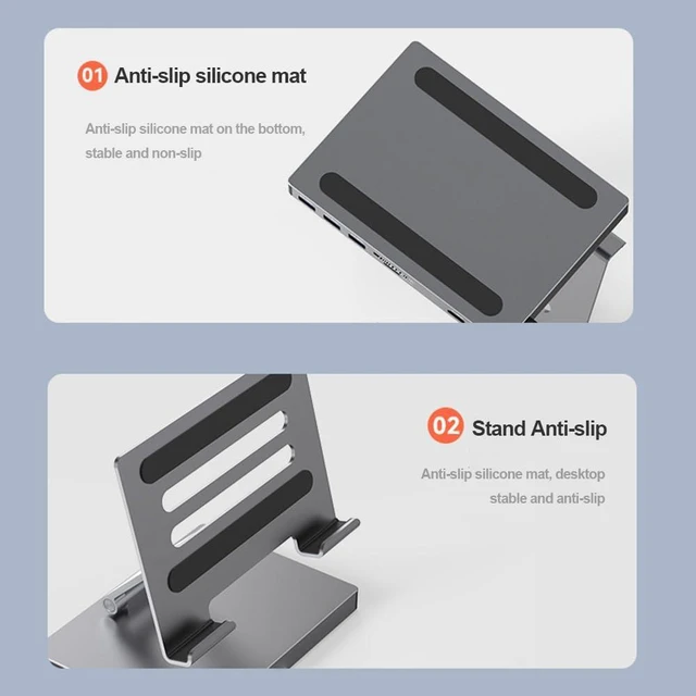 Alt view image 7 of 7 - USB C Laptop Docking Station Stand HUB Aluminum Alloy Docking Station Laptop Stand HDMI-Compatible Stand USB C Docking Station PD USB3.0 4K 60HZ SD TF Slot Gigabit Ethernet