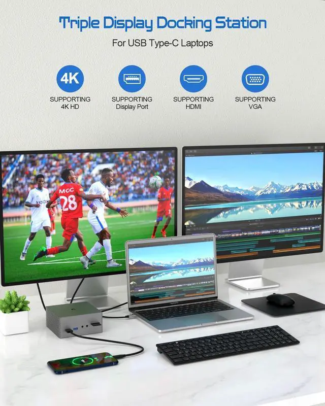 Alt view image 5 of 7 - 16-in-1 USB-C Docking Station with Triple Display, 4K HDMI, USB Ports, Ethernet, SD/TF Card Reader - Compatible with Windows - Supports Mirror Mode