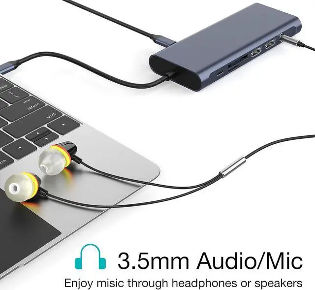 Alt view image 3 of 7 - USB C Docking Station Hub (13 -in-1) with 2 X 4K HDMI, Ethernet, VGA,Audio, USB3.0 TF/SD Dongle Docking Station Compatible for MacBook iPad Pro Dell Hp Lenovo