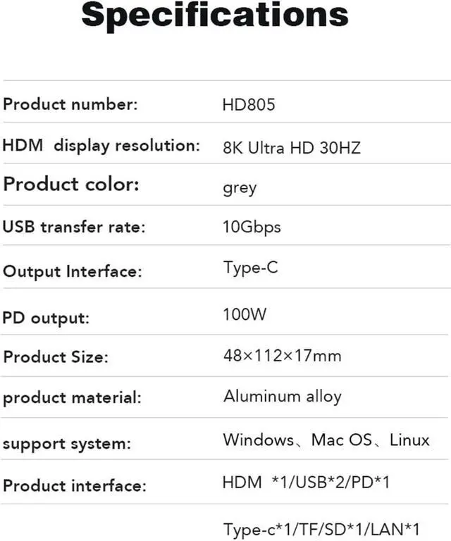 Alt view image 4 of 7 - docking station UsbC Hub TypeC Docking Station 8 Ports USB3.1 Adapter for 8K HDM-compatibIe Rj45 TypeC USB Hub for Laptop