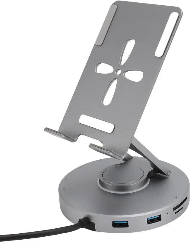 Main image of 10 in 1 USB C HUB Stand, 360° Rotatable Laptop Docking Station with Phone Tablet Stand, Foldable Phone Holder with USB C Hub - 4k USB C USB 2.0 3.0 100W PD 3.5mm Jack Slot