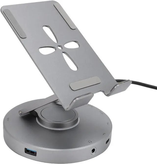Alt view image 7 of 7 - 10 in 1 USB C HUB Stand, 360° Rotatable Laptop Docking Station with Phone Tablet Stand, Foldable Phone Holder with USB C Hub - 4k USB C USB 2.0 3.0 100W PD 3.5mm Jack Slot