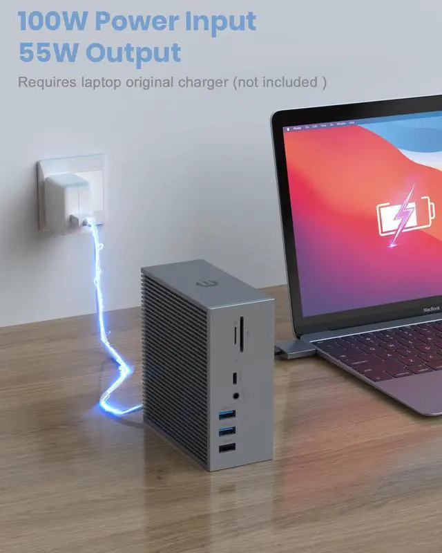 Alt view image 2 of 5 - USB C Hub, QIYO 16 in 2 USB C Docking Station Dual Monitor for Pro Air (Not for M1), Triple Display with Thunderbolt 3, Dual 4K HDMI, VGA, 6 USB, RJ45 and SD/TF Card Reader