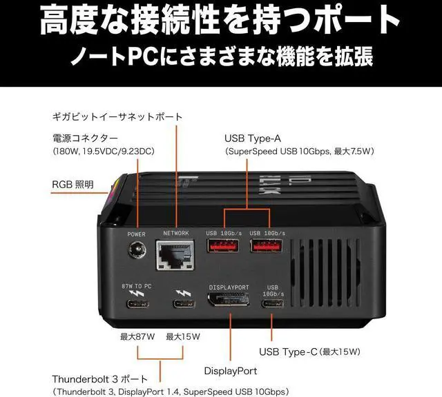 Alt view image 3 of 7 - WD_BLACK D50 Game Dock, RGB with Thunderbolt 3 Connectivity - WDBA3U0000NBK-NESN