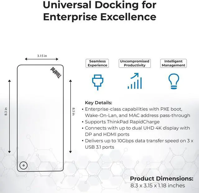 Alt view image 5 of 7 - 40AF0135US Thinkpad Docking Station Dual Monitor Bundle - Docking Station USB C with USB-A + USB Type-A Adapter + HDMI Cable + DisplayPort Cable + USB-C Cable + Microfiber Cloth (New)