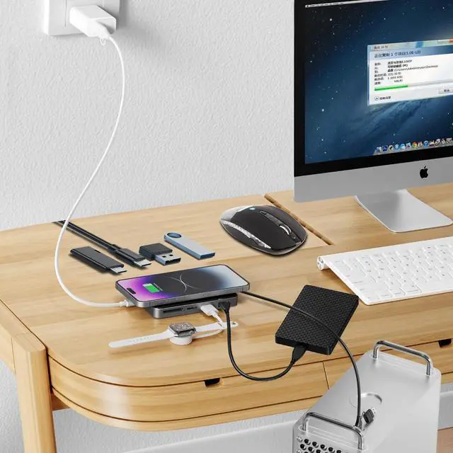 Alt view image 5 of 6 - USB C Hub, 10-in-1 Multi-Port Laptop Docking Station, Professional Docking Station with Fast Transfer, PD Charging, Wireless Charging, for Cellphone, Tablet, Laptop