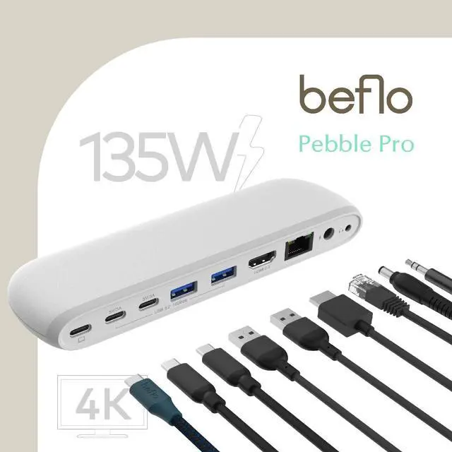 Alt view image 2 of 7 - | Pebble Pro | Portable Laptop Docking Station | USB-C Charging Dock, 8-in-1 Laptop Docking Station, 135W Power Delivery, 4K@60 HDMI, 10Gbps Data Transfer