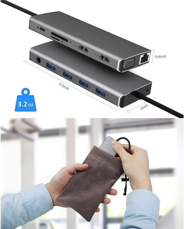 Alt view image 5 of 7 - Docking Station Dual Monitor,12 in 1 Surface Docking Station with 4K HDMI+VGA,USB 3.0 and USB-C Universal Laptop Docking Station for Windows and Mac