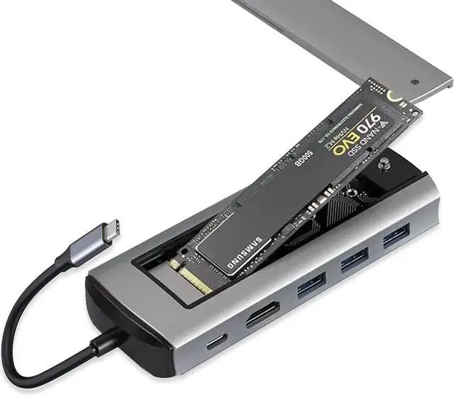 Main image of USB C Docking Station,Monitor Adapter with M.2 SSD Enclosure for NVMe or SATA4KHDMI, 100W PD Charging, 3*USB A 3.0, USB C PD for iPhone15Pro/MacBook/Dell/Surface Laptops (6in1SATA+NVME)