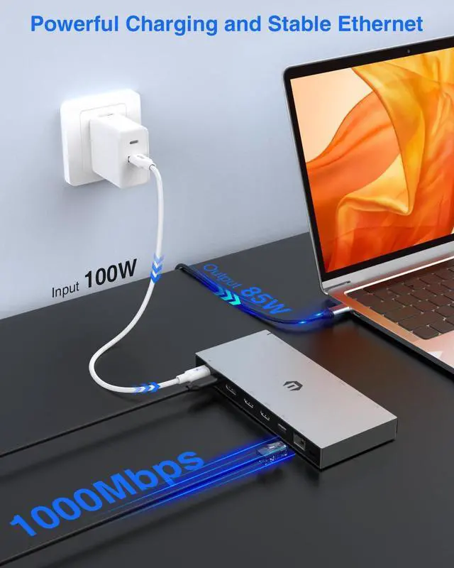 Alt view image 4 of 7 - USB C Docking Station, iTOTU 15 in 1 Adaptor with 100W PD, 3 Monitors with Dual HDMI 4K, DisplayPort, 10Gbps USB 3.1, 3 USB 3.0, Ethernet, Audio/Mic for M Book & Windows with Thunderbolt 3,DC20