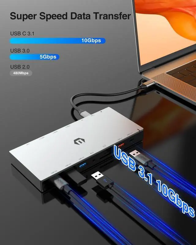 Alt view image 5 of 7 - USB C Docking Station, iTOTU 15 in 1 Adaptor with 100W PD, 3 Monitors with Dual HDMI 4K, DisplayPort, 10Gbps USB 3.1, 3 USB 3.0, Ethernet, Audio/Mic for M Book & Windows with Thunderbolt 3,DC20