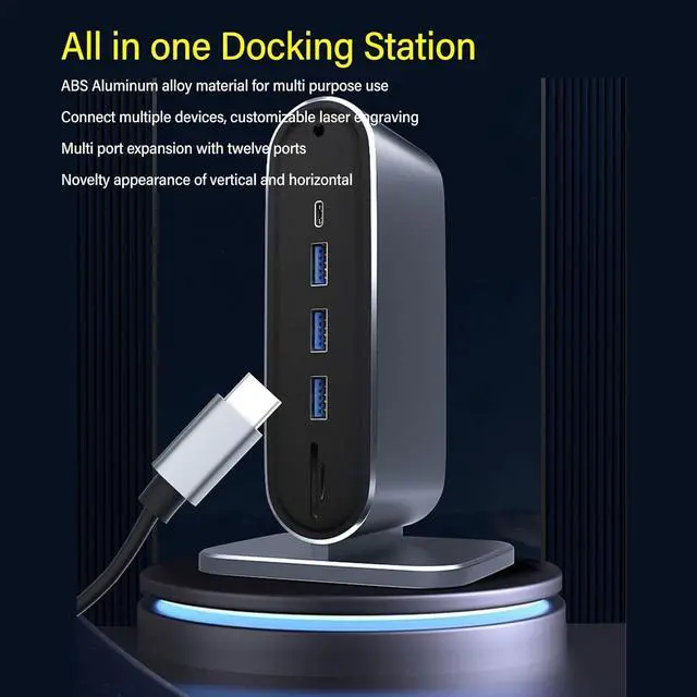 Alt view image 5 of 7 - USB C Docking Station, 12 in 1 Universal Laptop Docking Station, 4K HD Multimedia Interface, 10 Gbps USB C and 5 Gbps USB A Data, Ethernet, AUX Port, Storage Card Slot