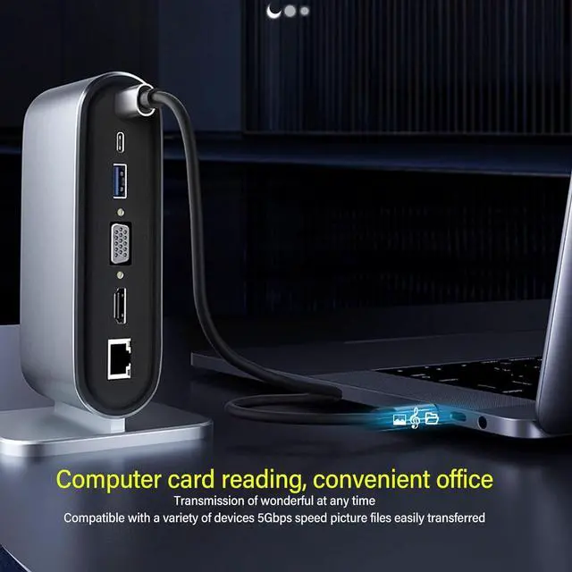 Alt view image 4 of 7 - USB C Docking Station, 12 in 1 Universal Laptop Docking Station, 4K HD Multimedia Interface, 10 Gbps USB C and 5 Gbps USB A Data, Ethernet, AUX Port, Storage Card Slot