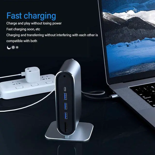 Alt view image 6 of 7 - USB C Docking Station, 12 in 1 Universal Laptop Docking Station, 4K HD Multimedia Interface, 10 Gbps USB C and 5 Gbps USB A Data, Ethernet, AUX Port, Storage Card Slot