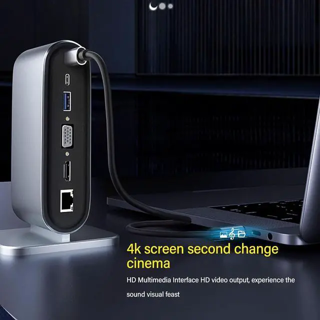 Alt view image 2 of 7 - LOCADENCE 12 in 1 USB C Hub, 4K HD Multimedia Interface VGA 15W87W PD3.0 USB 3.0 Gigabit Ethernet Memory Card Storage Card Portable Multifunction Docking Station