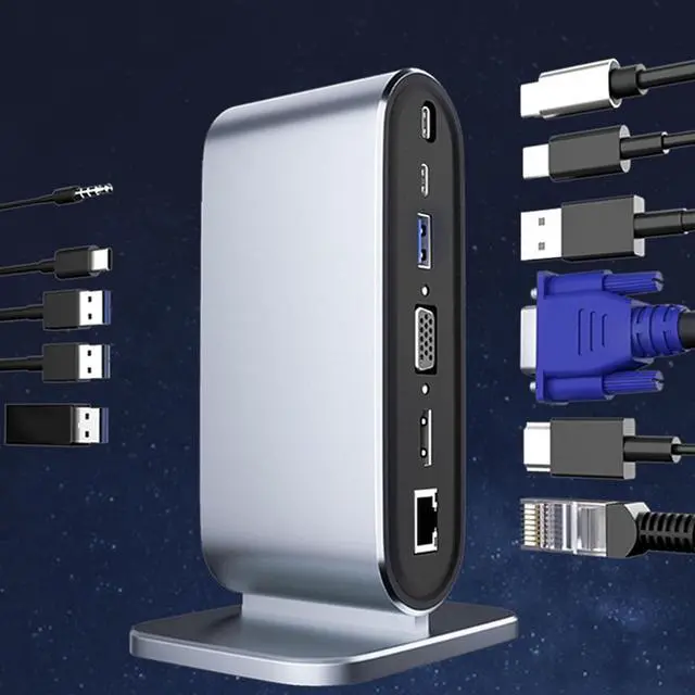 Alt view image 7 of 7 - USB C Docking Station, 12 in 1 Universal Laptop Docking Station, 4K HD Multimedia Interface, 10 Gbps USB C and 5 Gbps USB A Data, Ethernet, AUX Port, Storage Card Slot