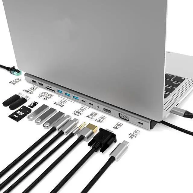 Alt view image 2 of 7 - USB C Hub Multiport Adapter 12 in 1, Dual Display USB C Hub Multiple Adapter, 4K HDMI, USB Ports, 3.5mm Audio, PD 100W, SD/TF, Ethernet, Adapter for Laptop Computers