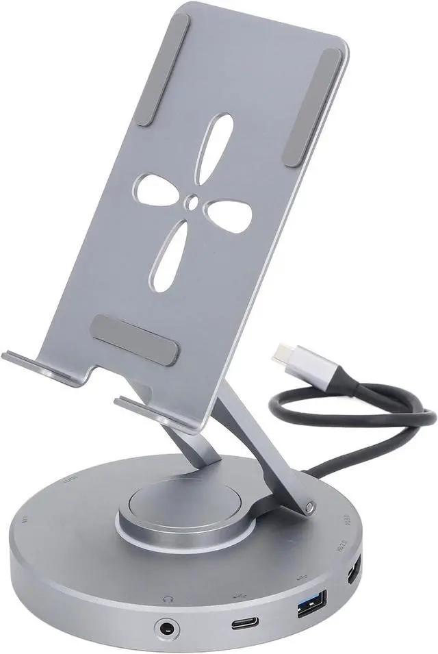 Main image of 10 in 1 USB C HUB Stand, 360° Rotatable Laptop Docking Station with Phone Tablet Stand, Foldable Phone Holder with USB C Hub - 4k Type C USB 2.0 3.0 100W PD 3.5mm Aux Slot