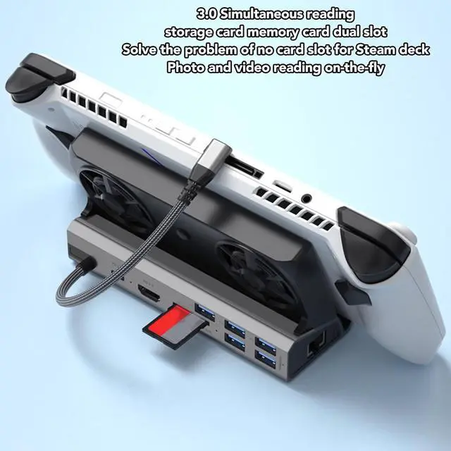 Alt view image 3 of 7 - Docking Station for Steam Deck/ROG Ally, 10-in-1 Steam Deck Dock, Dual Cooling Fan, 5 USB Ports, PD100W Charging and 1000Mbps Ethernet, HDMI 2.0 4K@60Hz