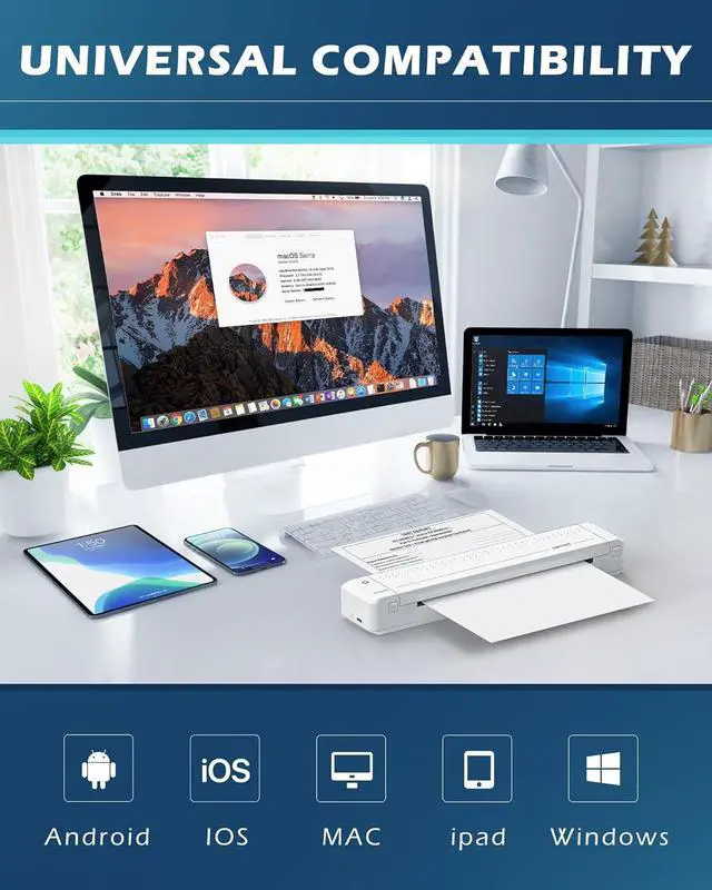 Alt view image 4 of 7 - Portable Printer Wireless Bluetooth Connection MT866 Thermal Inkless Mobile Support 8.5'' X 11'' US Letter, Compatible with iPhone Android MacBook Windows Laptops (Upgraded Version), white