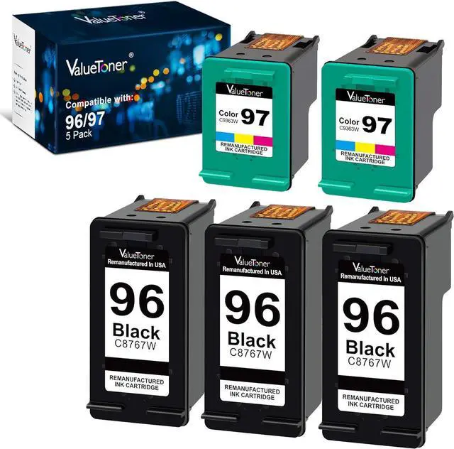 Main image of Valuetoner Remanufactured Ink Cartridge Replacement for HP 96 97 for DeskJet 460 5000 6000 9800 OfficeJet H470 100 6200 7000 PhotoSmart B8350 300 2000 8000 PSC 1600 2350 Series (3 Black, 2 Tri-Color)