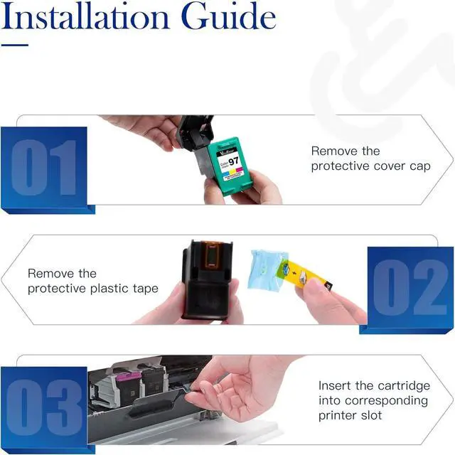 Alt view image 6 of 6 - Valuetoner Remanufactured Ink Cartridge Replacement for HP 96 97 for DeskJet 460 5000 6000 9800 OfficeJet H470 100 6200 7000 PhotoSmart B8350 300 2000 8000 PSC 1600 2350 Series (3 Black, 2 Tri-Color)