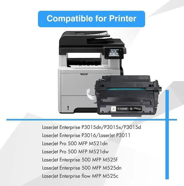 Alt view image 2 of 6 - CE255X 55X P3015 Toner Cartridge 2-Pack Compatible Replacement for HP 55X 55A CE255X CE255A for P3015 P3015dn P3015x Pro 500 MFP M521dn M521dw M521 M525 Printer Ink