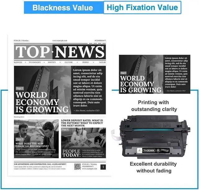 Alt view image 5 of 6 - CE255X 55X P3015 Toner Cartridge 2-Pack Compatible Replacement for HP 55X 55A CE255X CE255A for P3015 P3015dn P3015x Pro 500 MFP M521dn M521dw M521 M525 Printer Ink