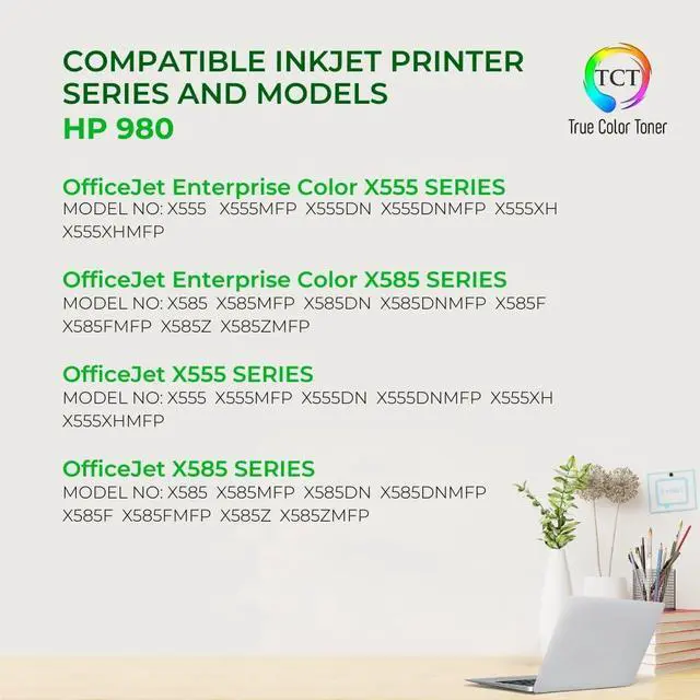 Alt view image 2 of 6 - TCT 980 Color Ink Cartridge 3 Pack - Compatible Replacement for HP 980 Works with HP OfficeJet Enterprise X555dn X555xh X585dn X585f X585z Printers (Cyan D8J07A Magenta D8J08A Yellow D8J09A)