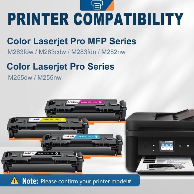 Alt view image 2 of 7 - 206A Compatible Toner Cartridge with Chip Replacement for HP 206X HP206A for Color Laserjet Pro MFP M283fdw M283cdw Pro M255dw M255nw M283 M255 | W2110A| W2110A(Black Cyan Yellow Magenta, 4-Pack Set)
